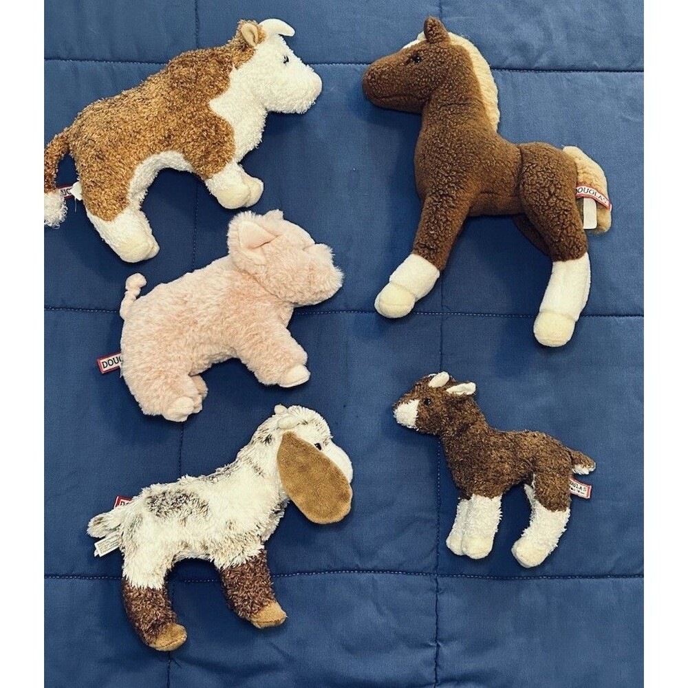 Lot Of 5 Douglas Farm Animals Plush Pig Bull Goat Horse Barnyard